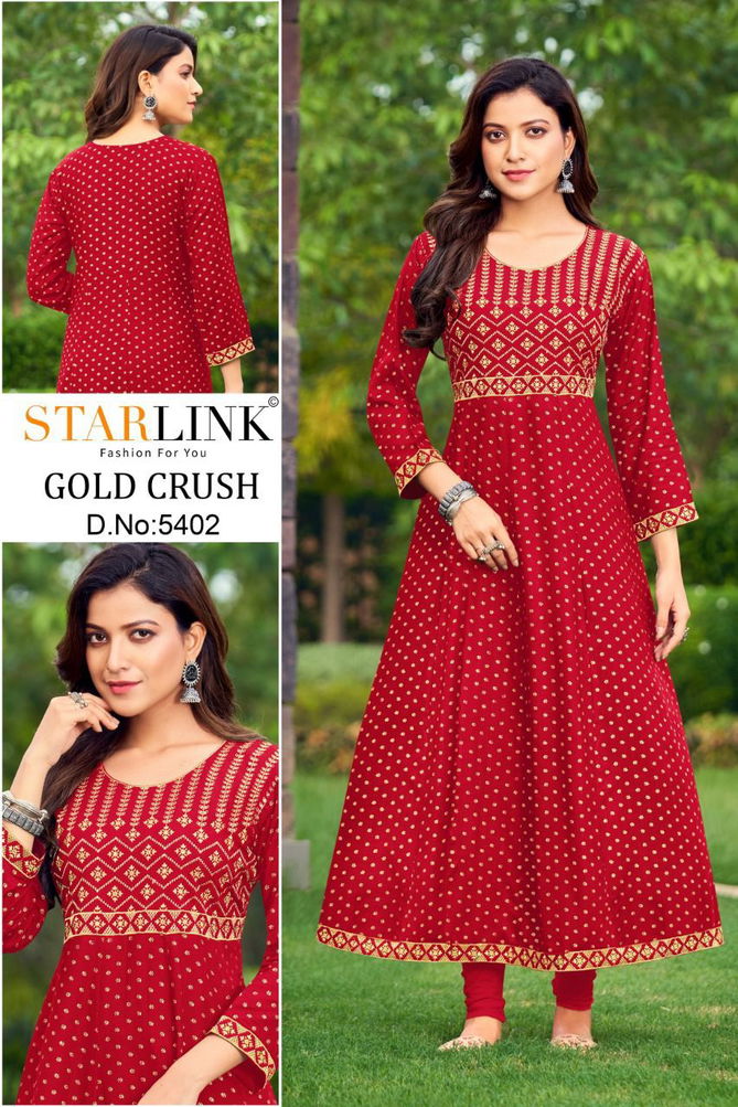 Starlink Gold Crush Rayon Printed Ethnic Wear Latest Anarkali Kurti Collection